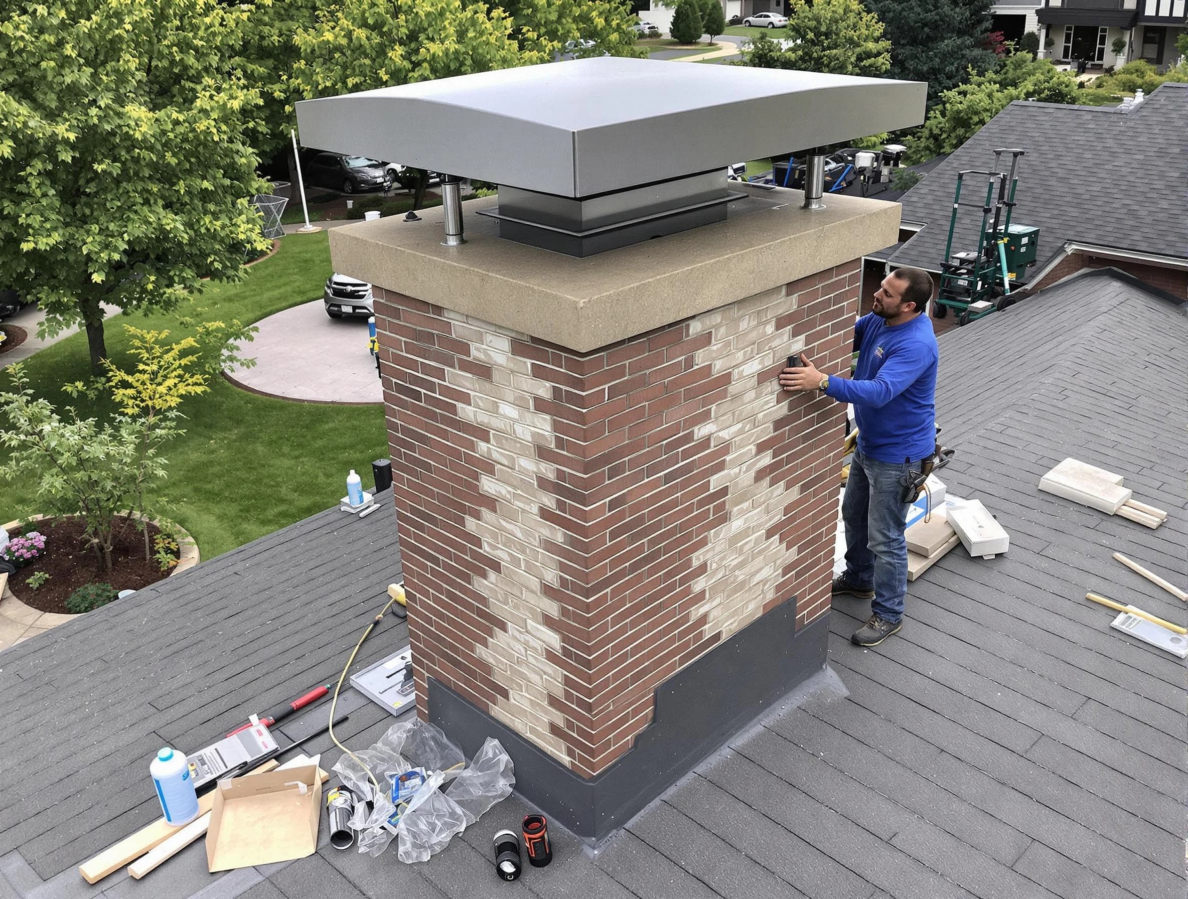 Springville Chimney Sweep team working on a custom chimney remodel in Springville, UT