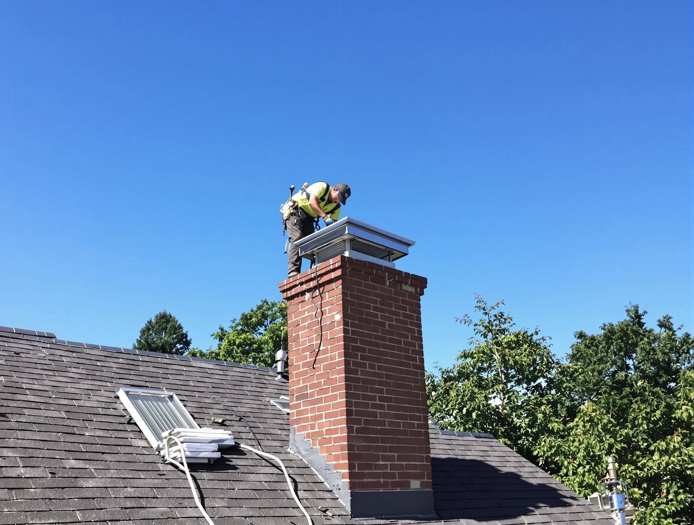Springville Chimney Sweep technician measuring a chimney cap in Springville, UT