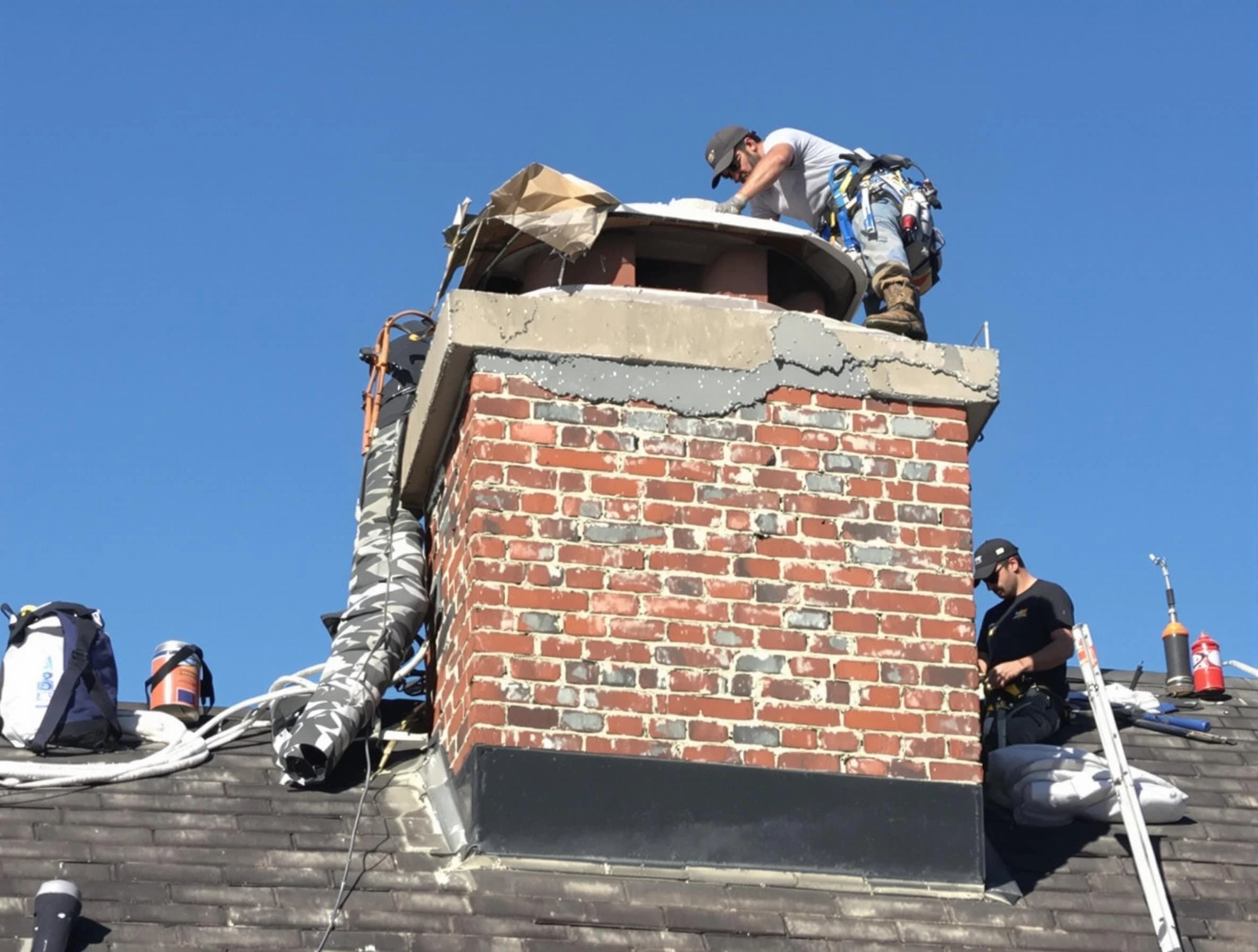 Springville Chimney Sweep installing a custom chimney crown in Springville, UT