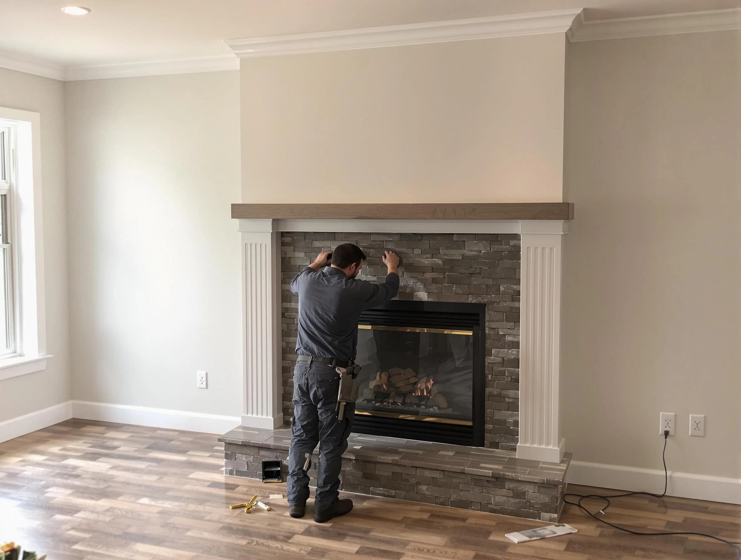 Springville Chimney Sweep finishing a custom fireplace install in Springville, UT