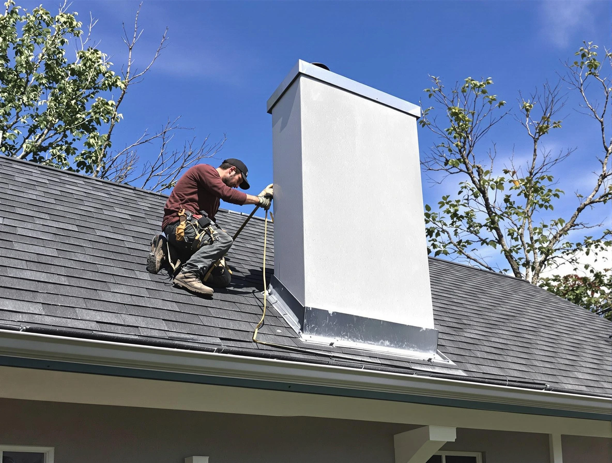 Springville Chimney Sweep team member finishing chimney construction in Springville, UT